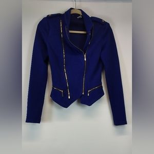 Royal Blue Asymmetrical Zipper Fashion Blazer